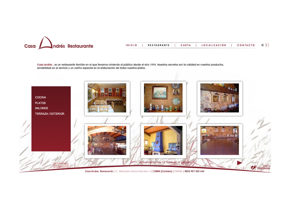 Sección "Restaurante" - Sitio Web Casa Andrés