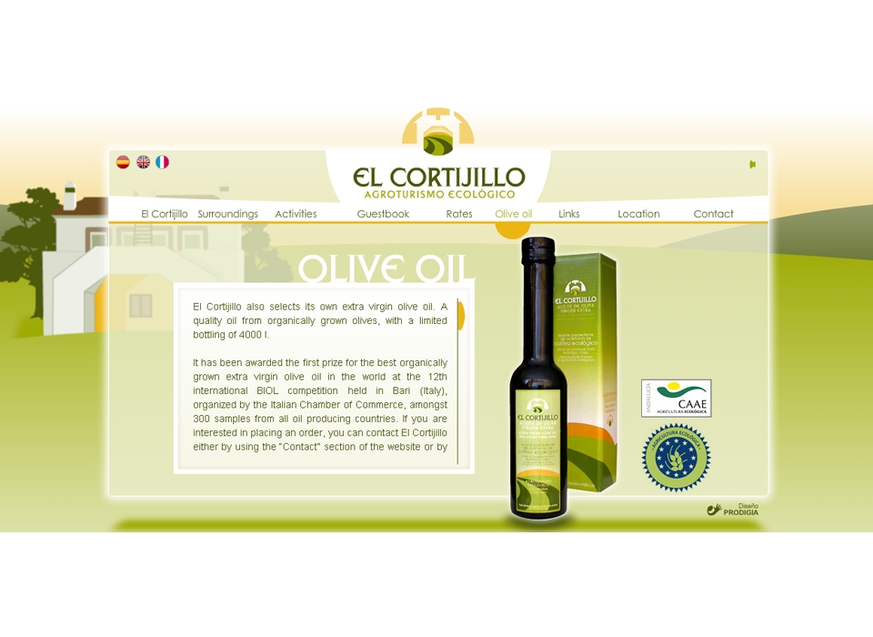 Sección "Productos" (En Ingles) - Sitio Web Casa El Cortijillo