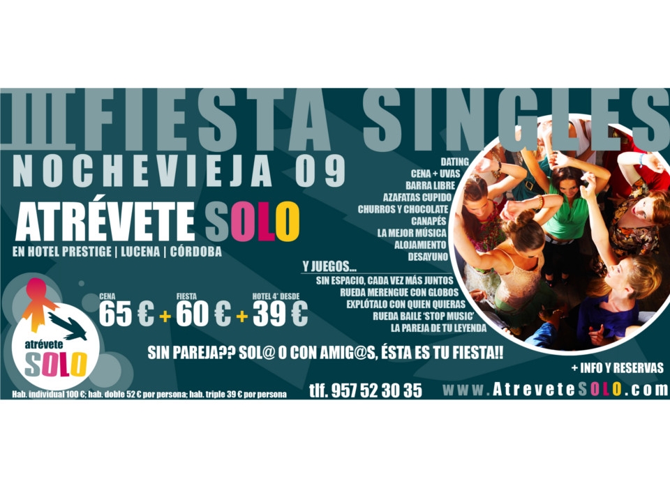 Flyer fiesta singles Nochevieja Atrévete Solo viajes singles